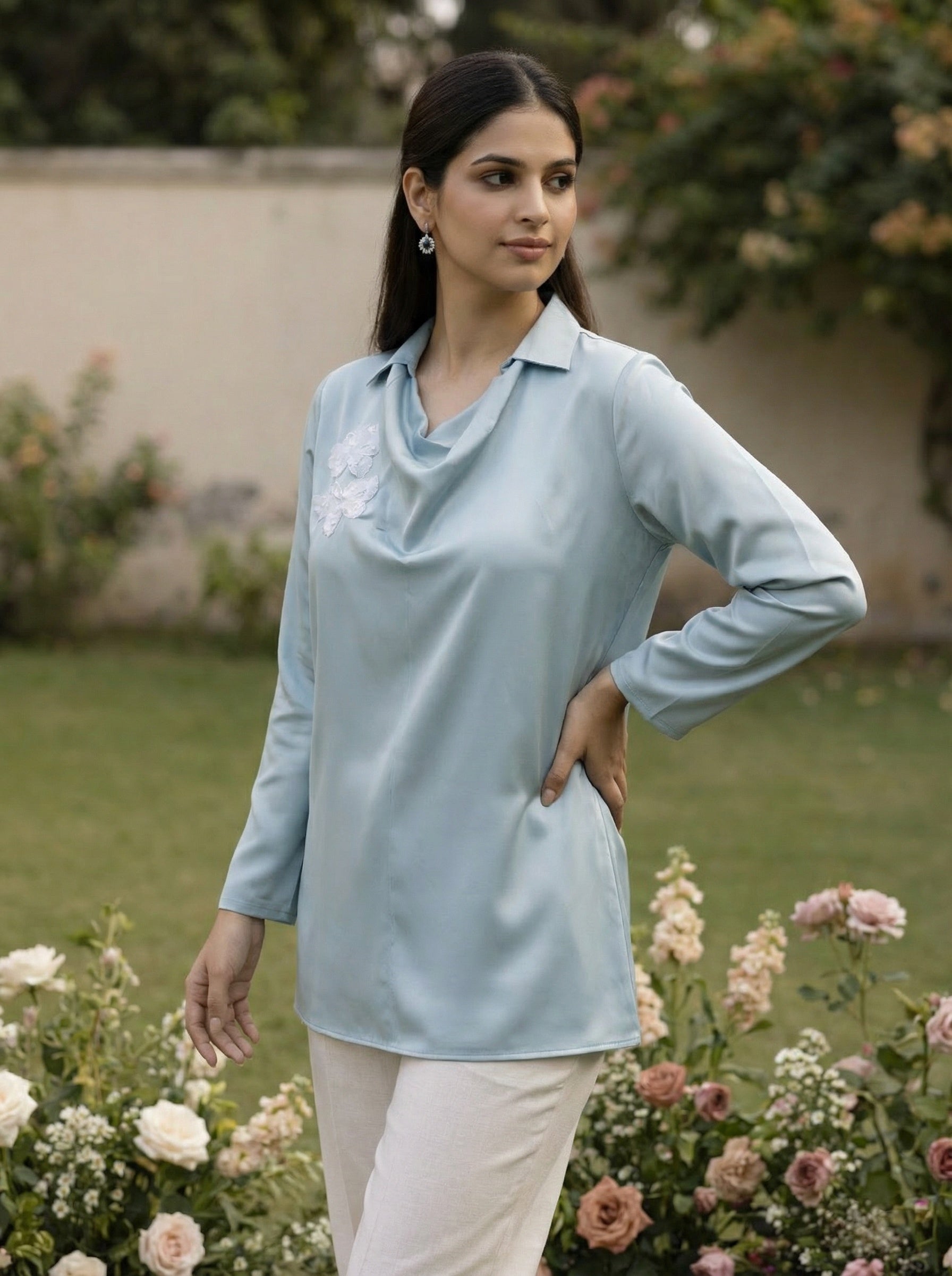 Celadon Drape Satin Top