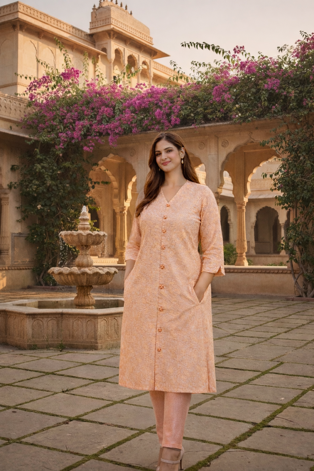 Peach & Gold Brocade Achkan