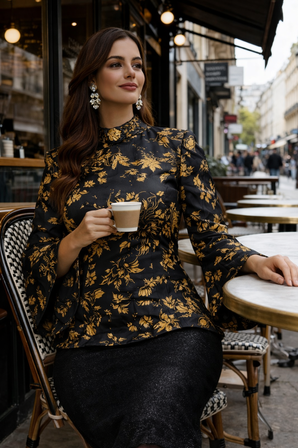 Noir & Gold Brocade A-Line Top