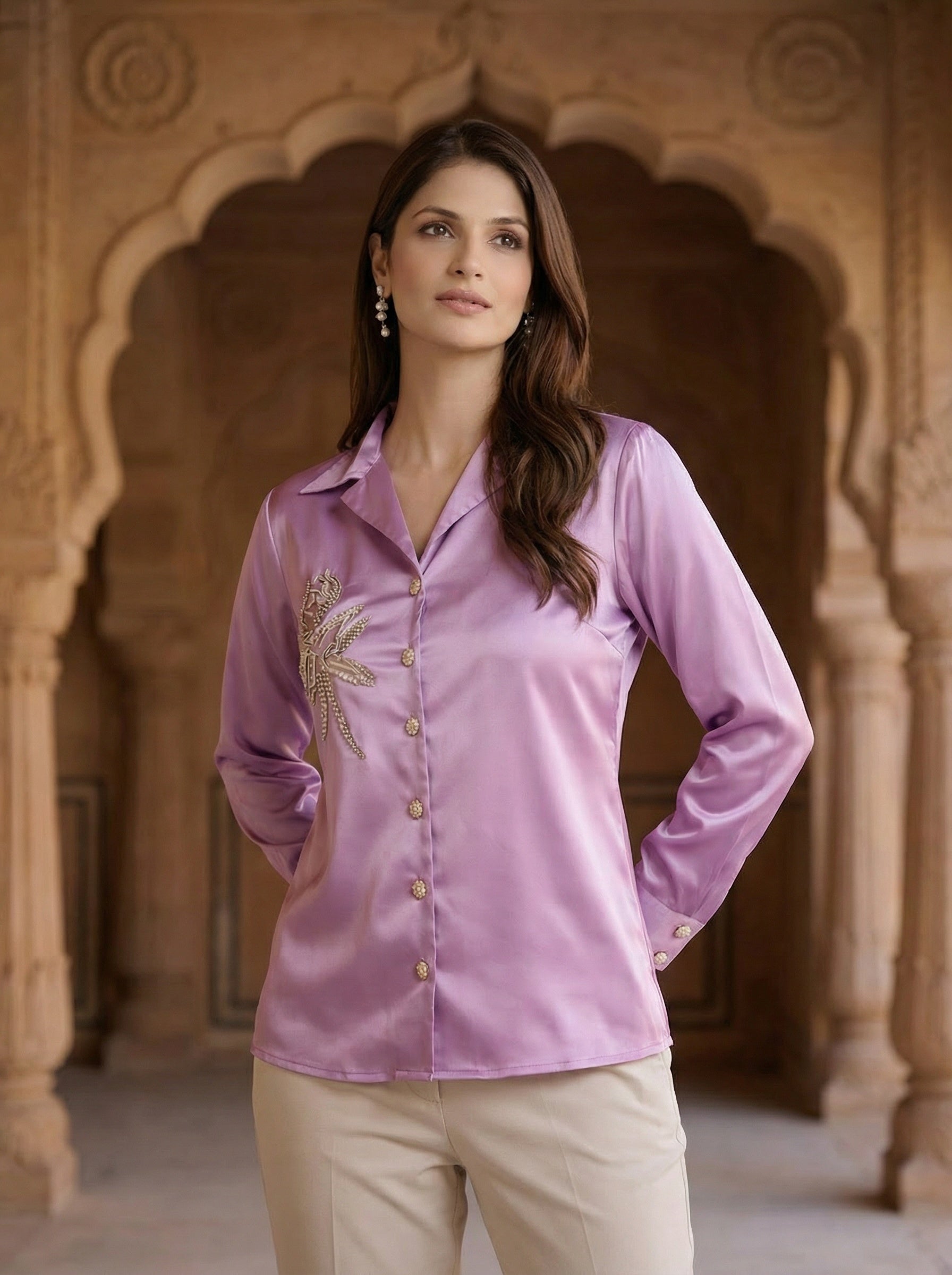 Lavender Bloom Satin Shirt