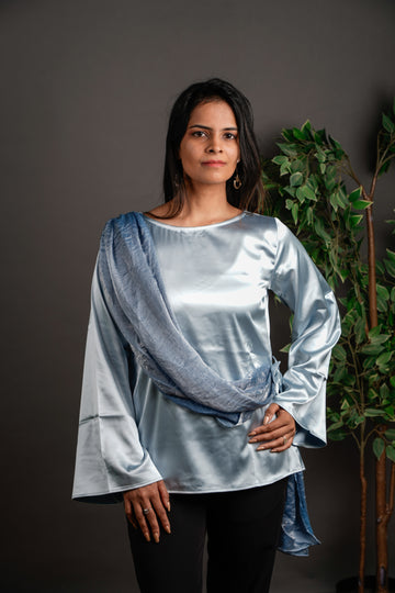 The Draped Ruffle Top Silver Grey