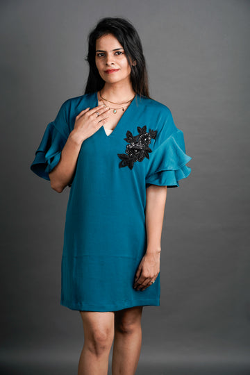The Structured Patch Detailed Dress Dark Teal