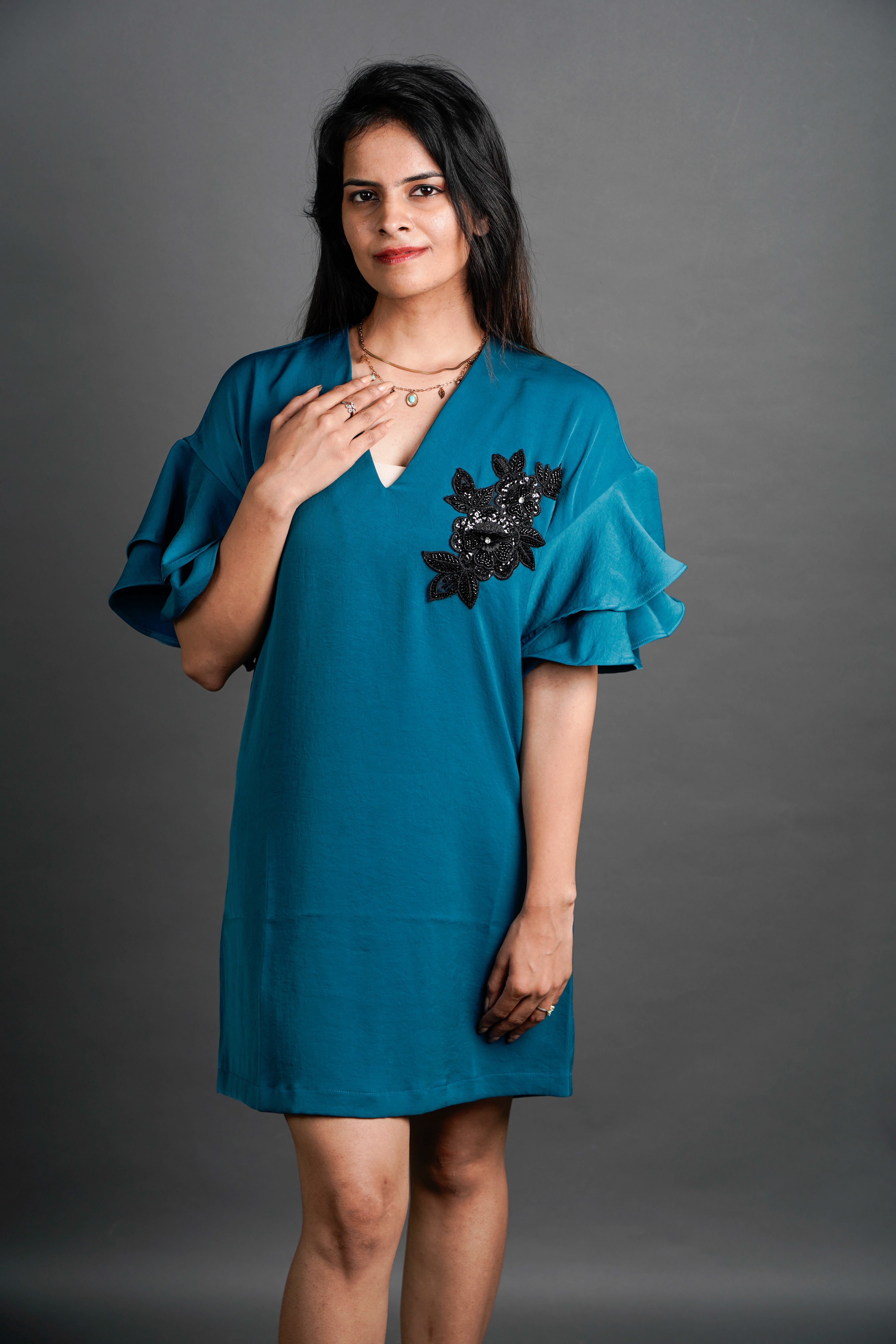 The Structured Patch Detailed Dress Dark Teal