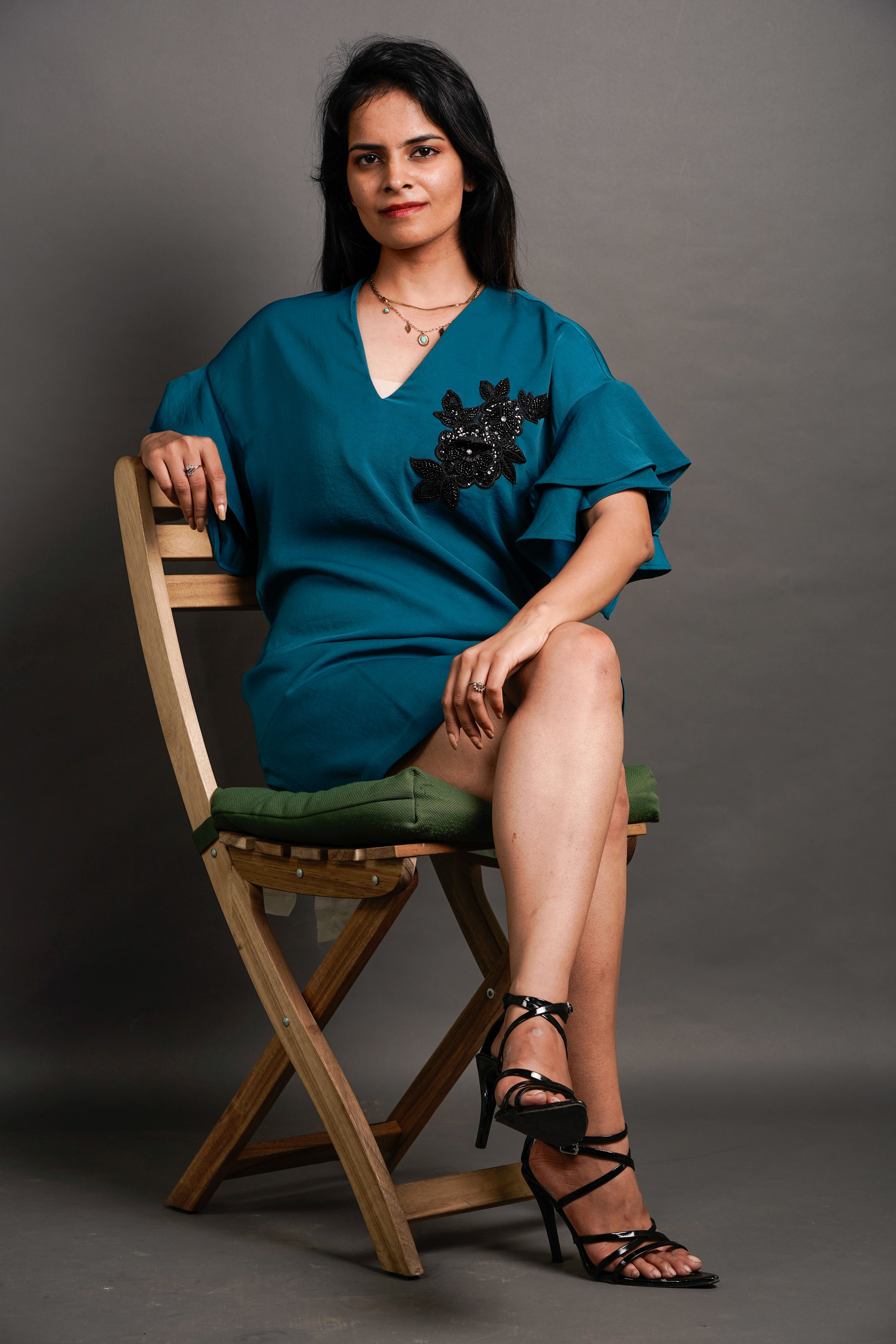 The Structured Patch Detailed Dress Dark Teal