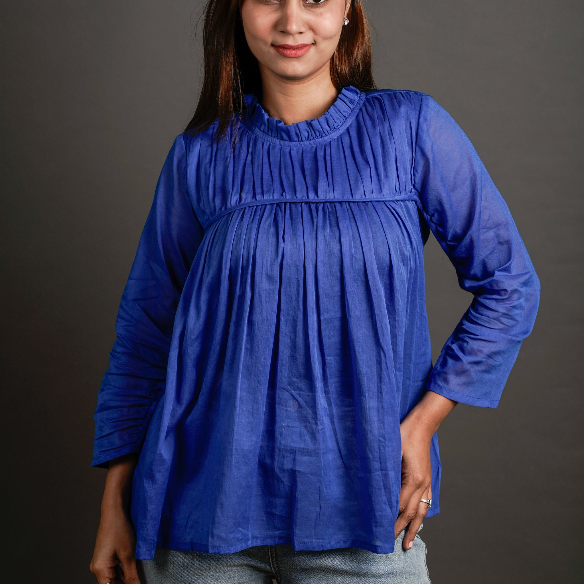 The Gathered Grace Top Royal Blue