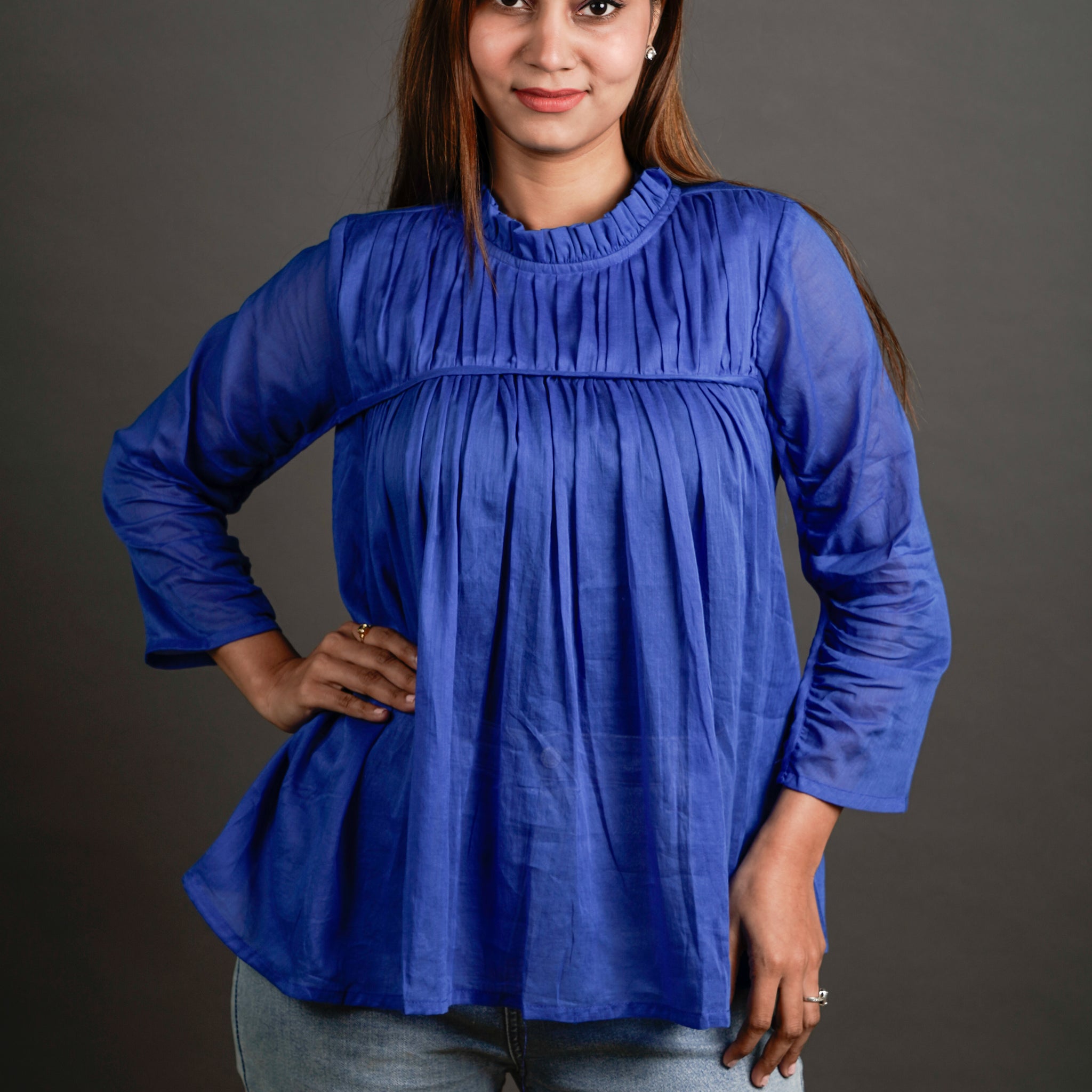 The Gathered Grace Top Royal Blue