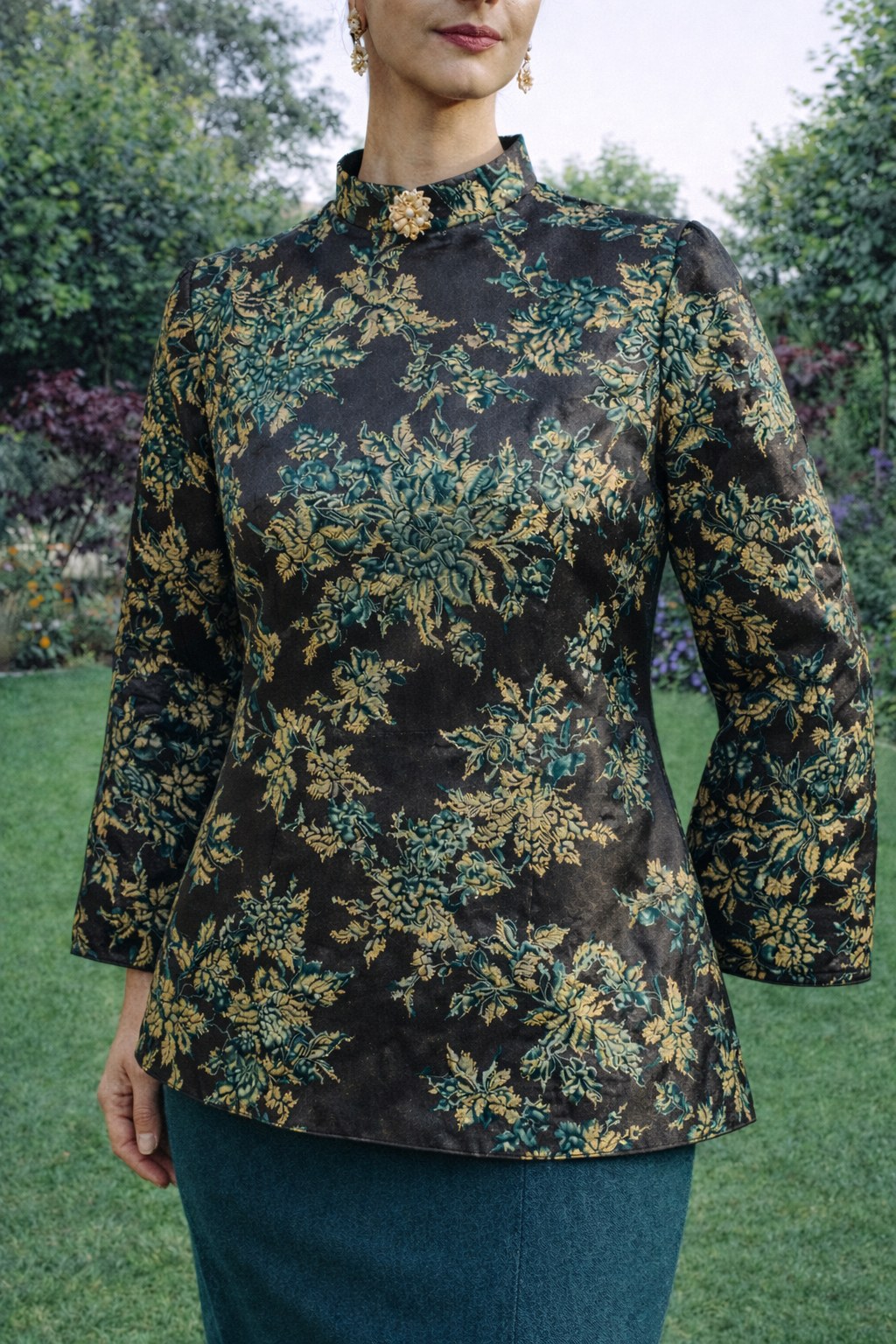 Emerald, Gold & Noir Brocade A-Line Top