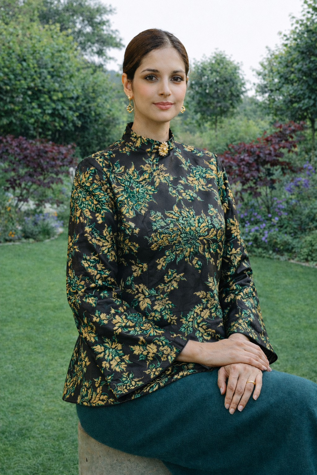 Emerald, Gold & Noir Brocade A-Line Top