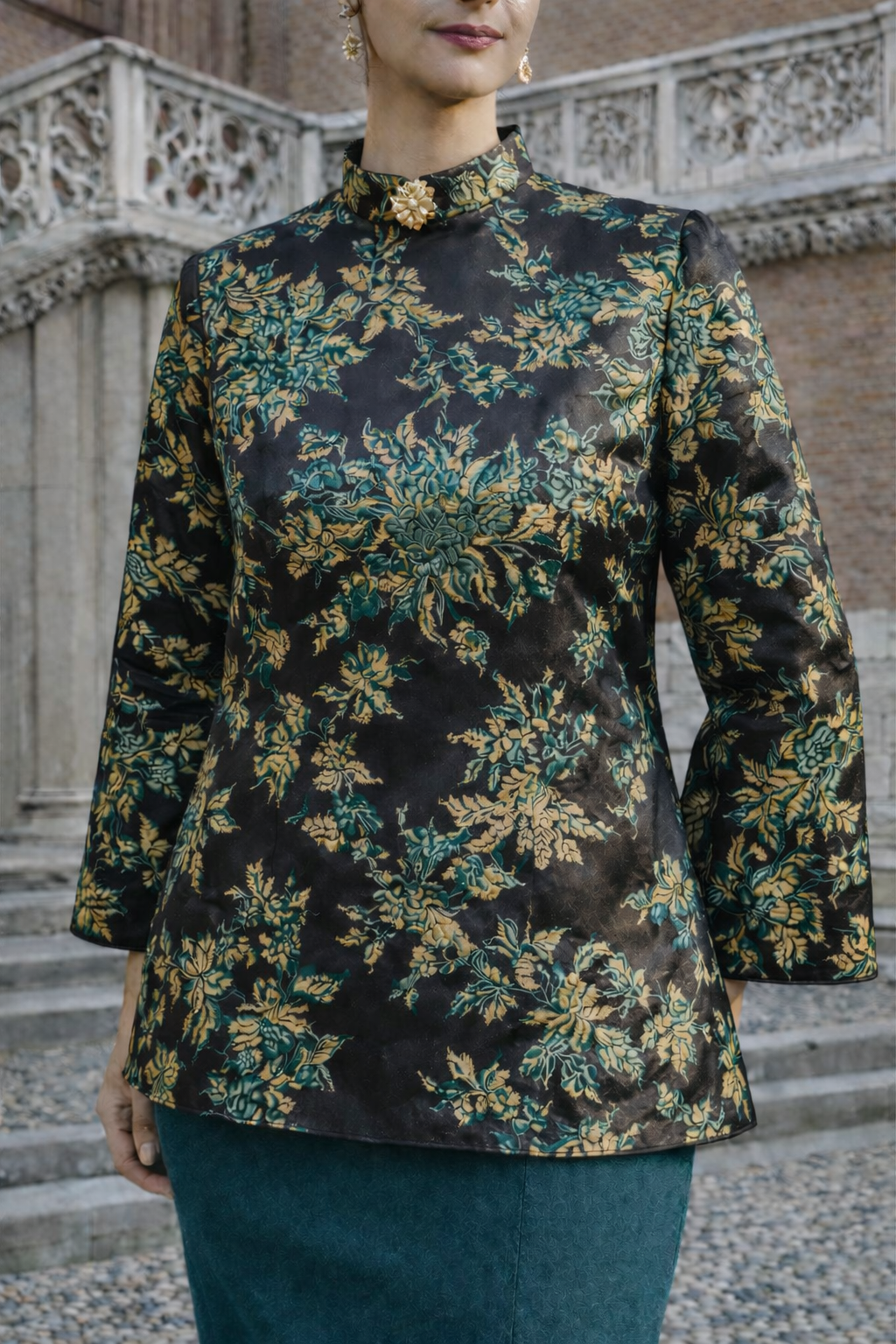 Emerald, Gold & Noir Brocade A-Line Top