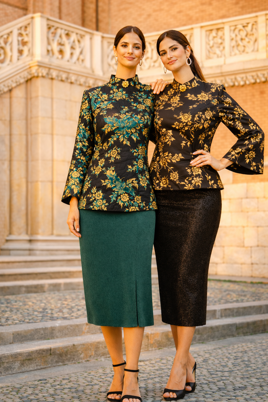 Noir & Gold Brocade A-Line Top