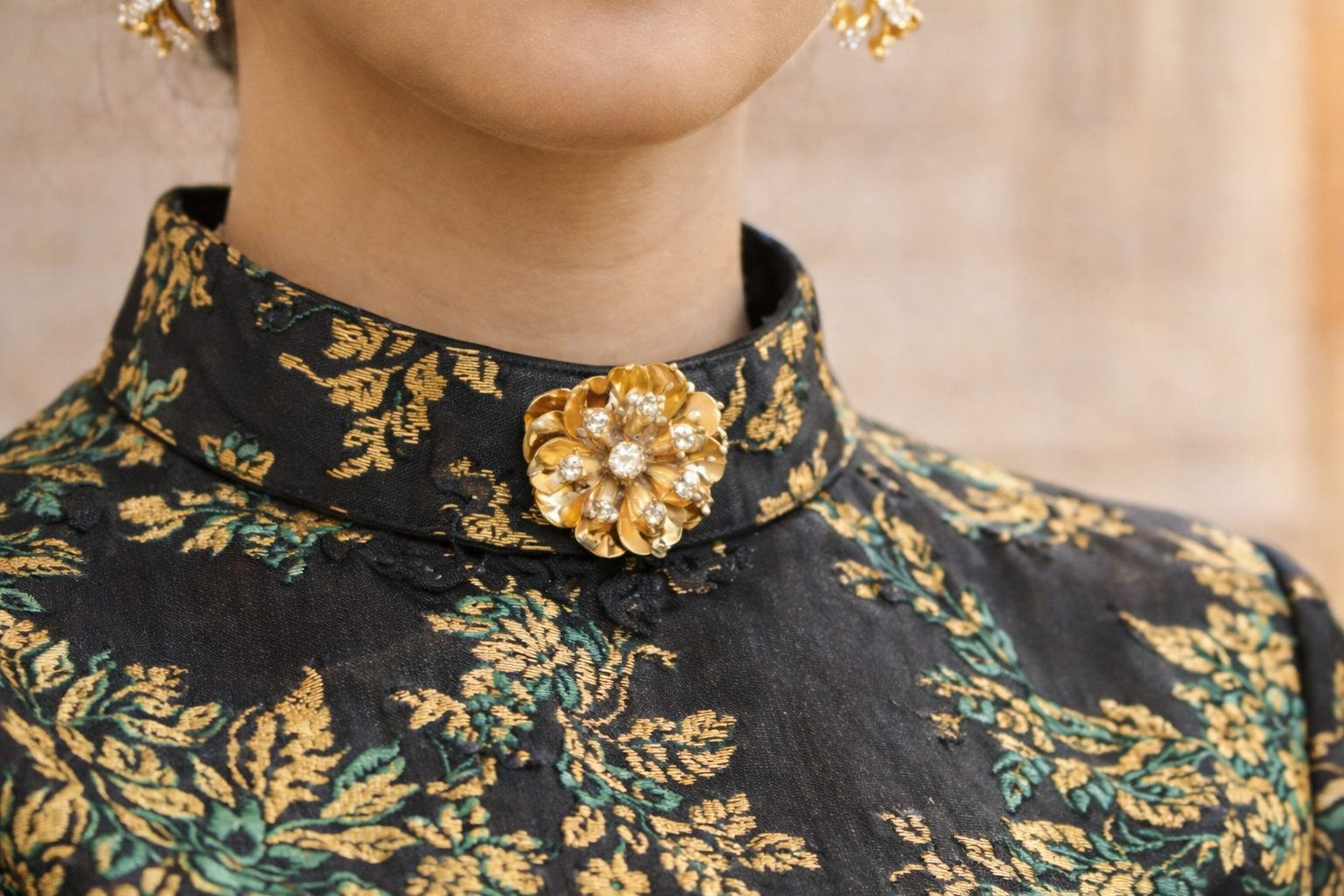 Noir & Gold Brocade A-Line Top