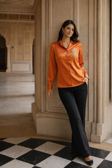 Rust Bloom Satin Shirt