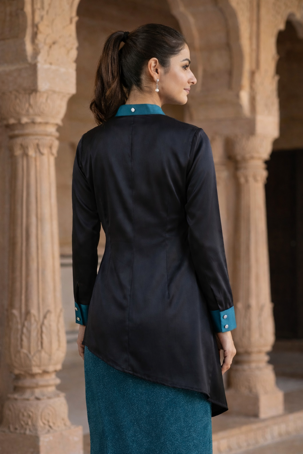 Noir Teal Asymmetric Top