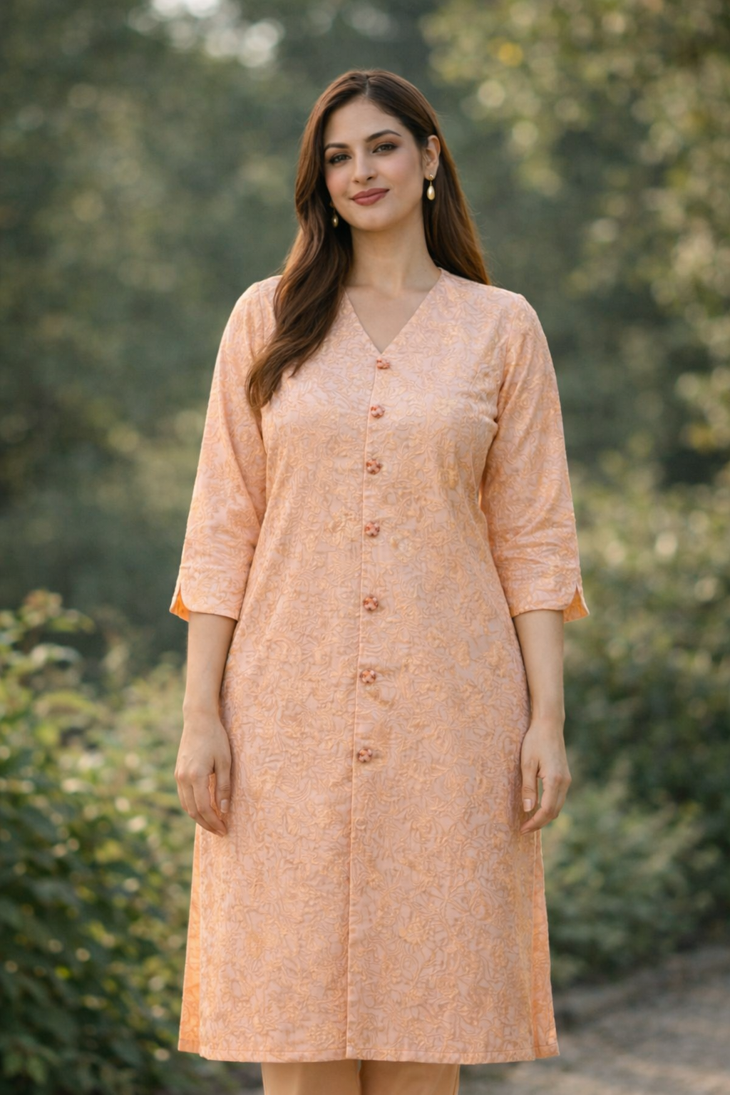 Peach & Gold Brocade Achkan