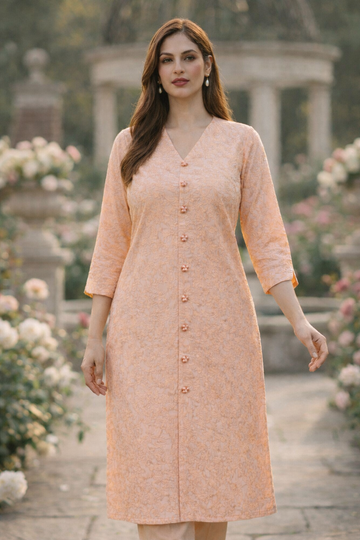 Peach & Gold Brocade Achkan