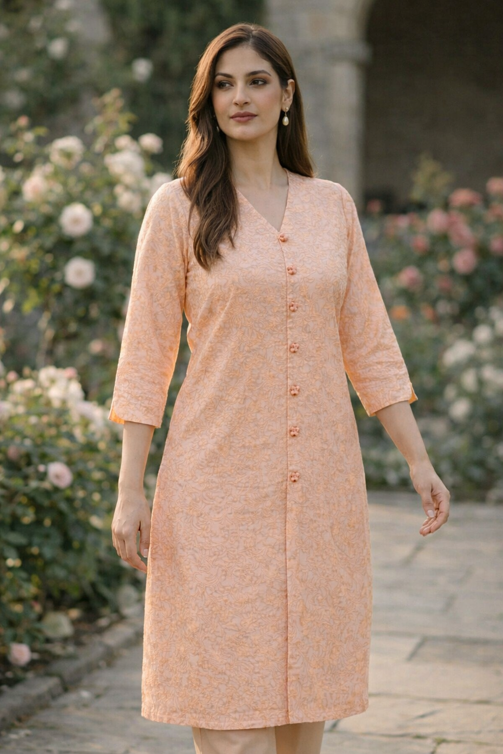 Peach & Gold Brocade Achkan