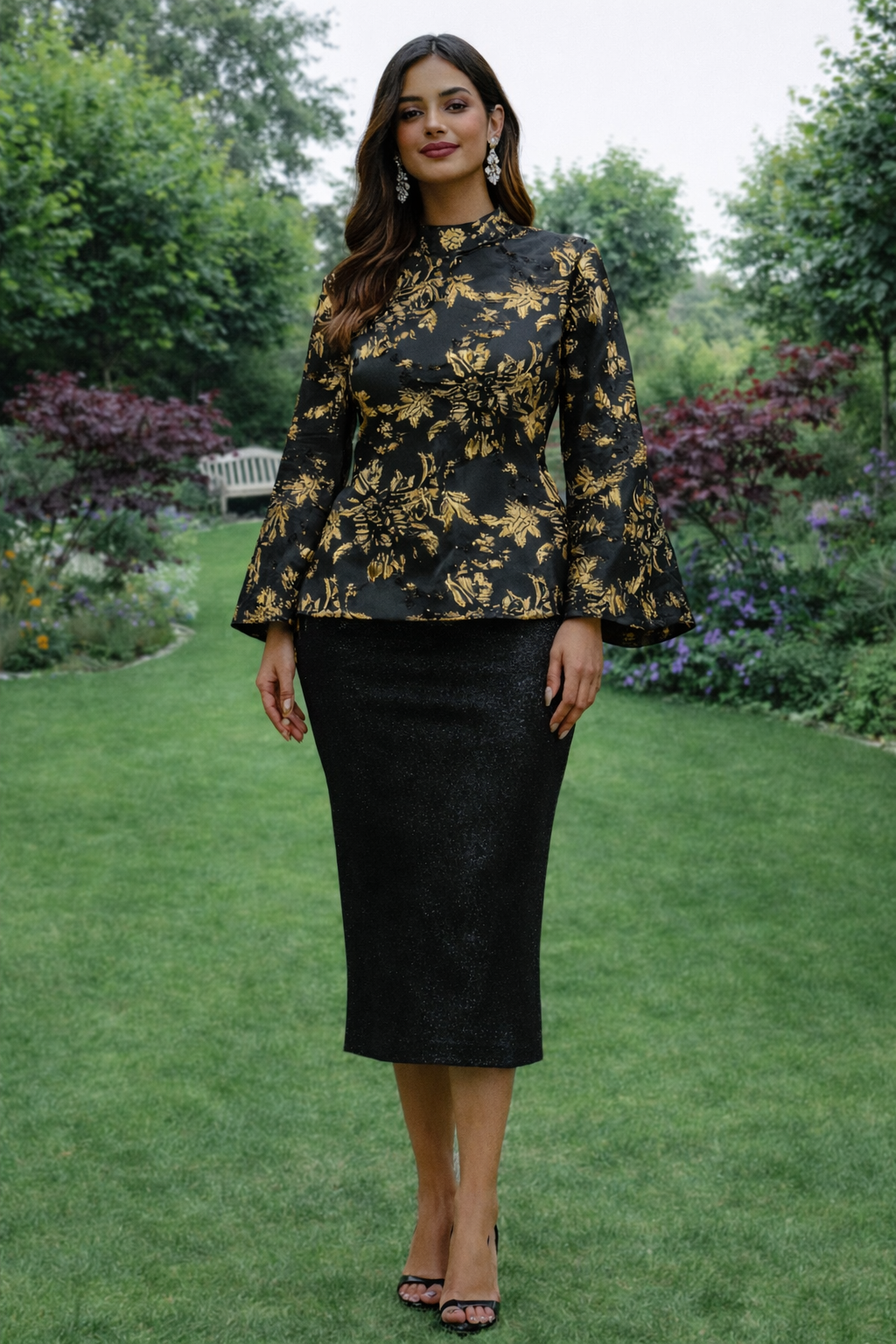 Noir & Gold Brocade A-Line Top