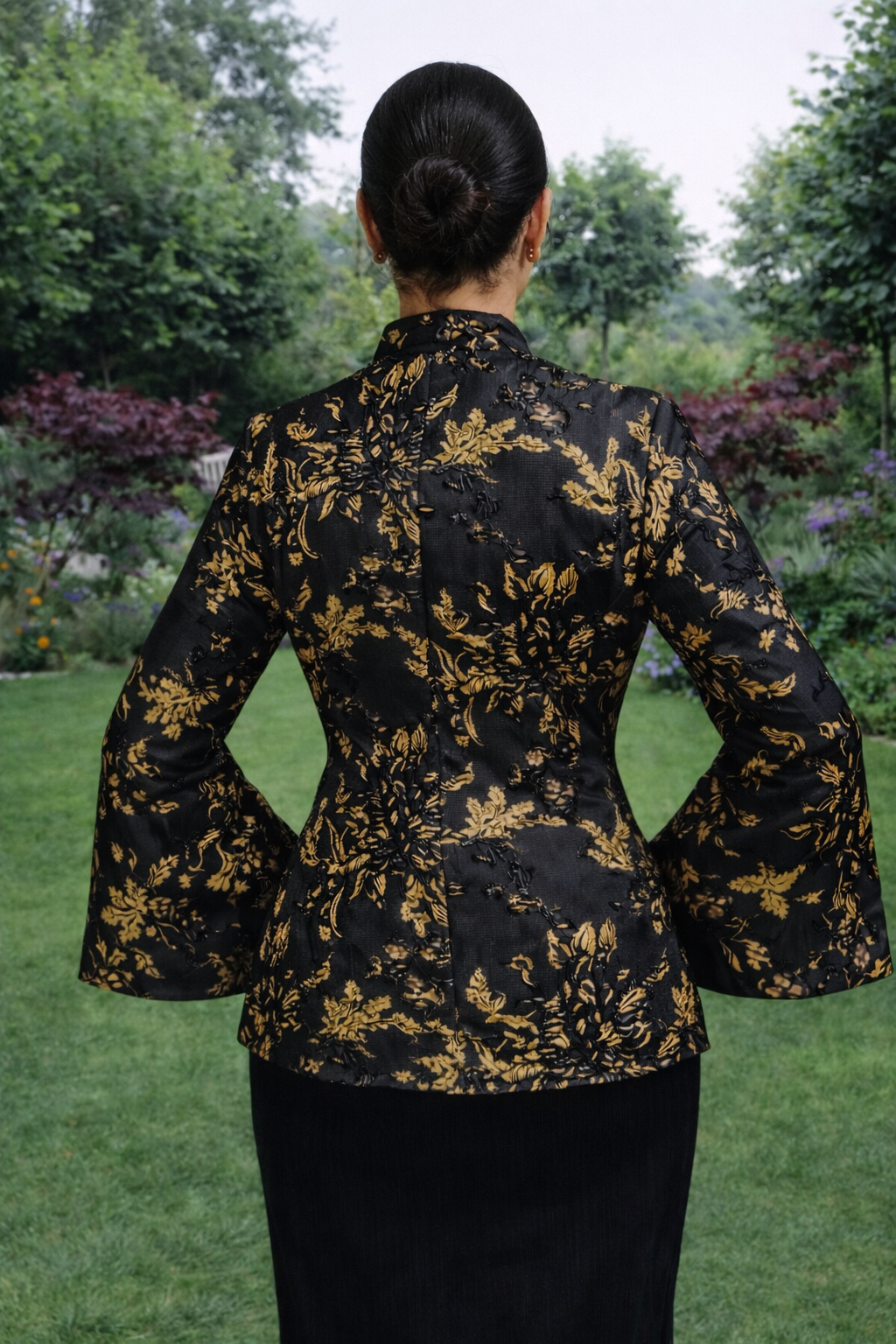 Noir & Gold Brocade A-Line Top