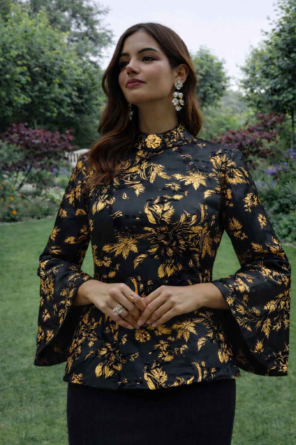 Noir & Gold Brocade A-Line Top