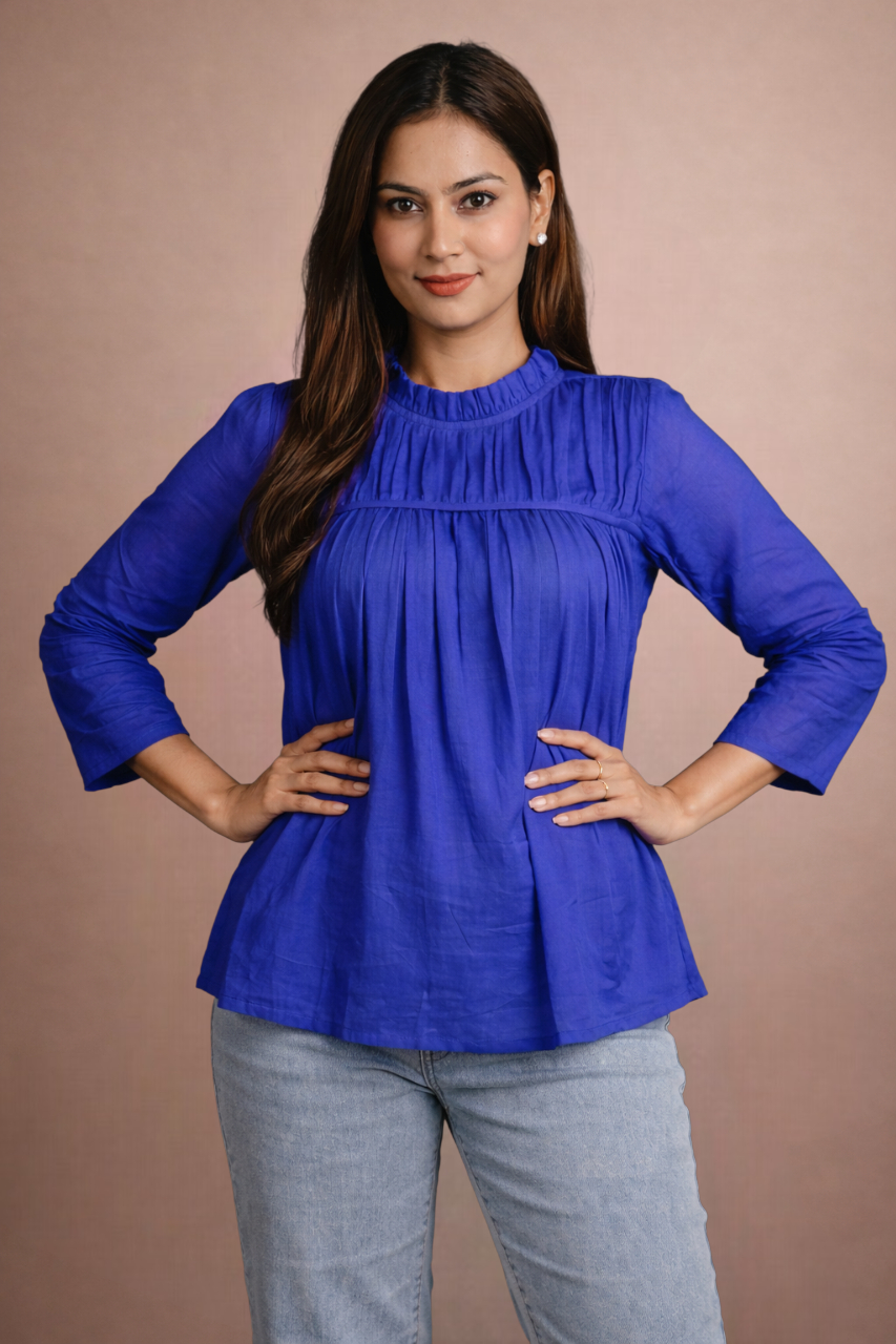 The Gathered Grace Top Royal Blue