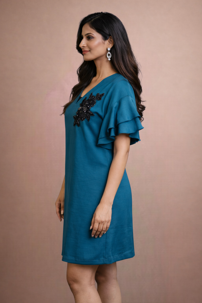 The Structured Patch Detailed Dress Dark Teal