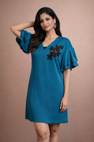 The Structured Patch Detailed Dress Dark Teal