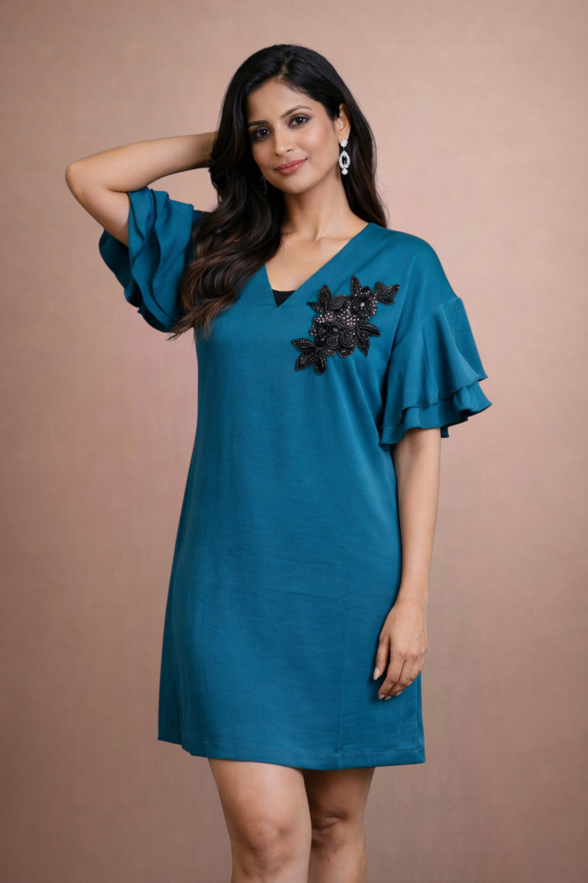 The Structured Patch Detailed Dress Dark Teal