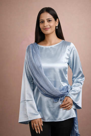 The Draped Ruffle Top Silver Grey