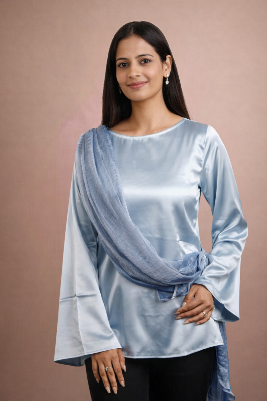 The Draped Ruffle Top Silver Grey