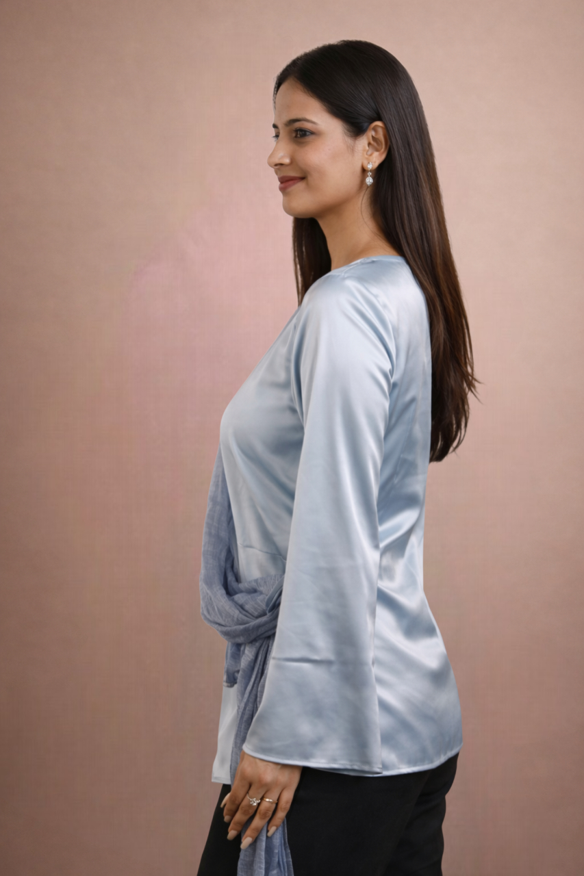 The Draped Ruffle Top Silver Grey