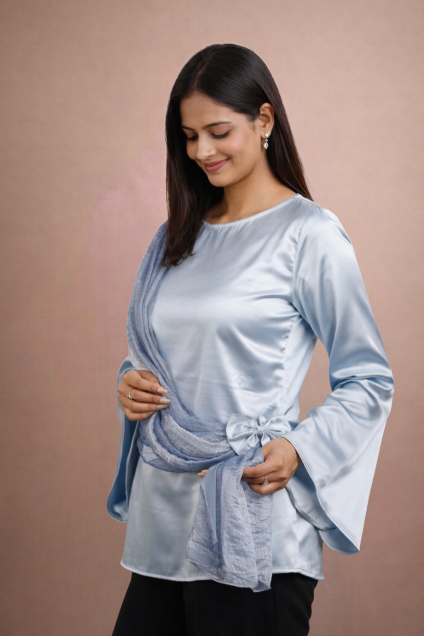 The Draped Ruffle Top Silver Grey