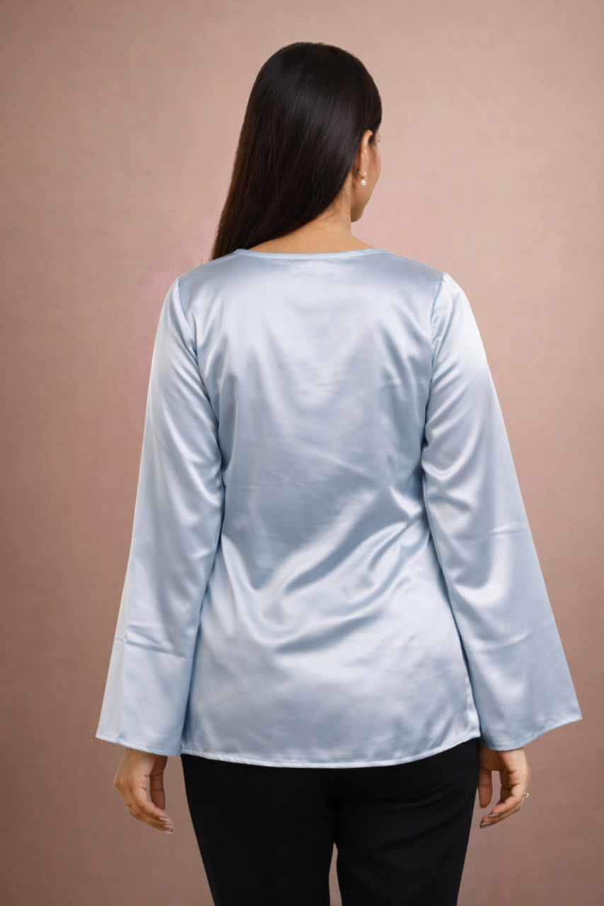 The Draped Ruffle Top Silver Grey