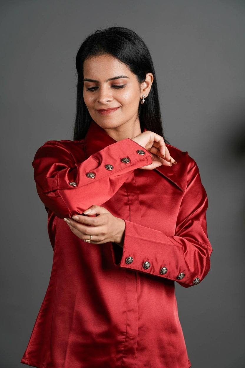 The Long Collar Satin Crimson Red