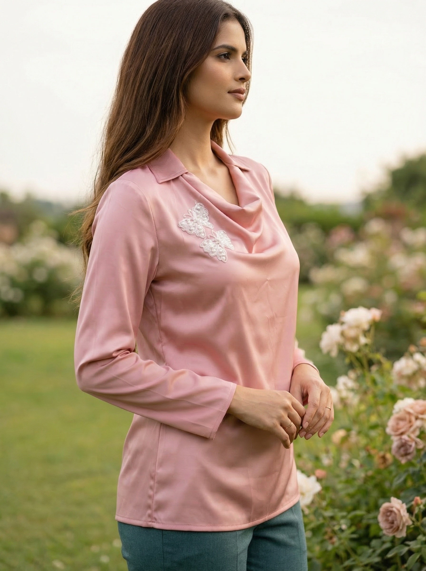 Blush Draped Satin Top