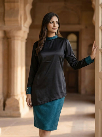 Noir Teal Asymmetric Top