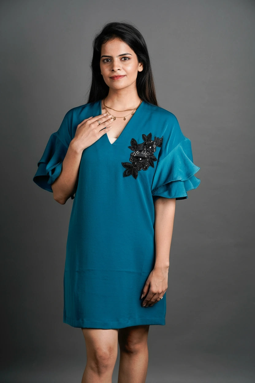 The Structured Patch Detailed Dress Dark Teal