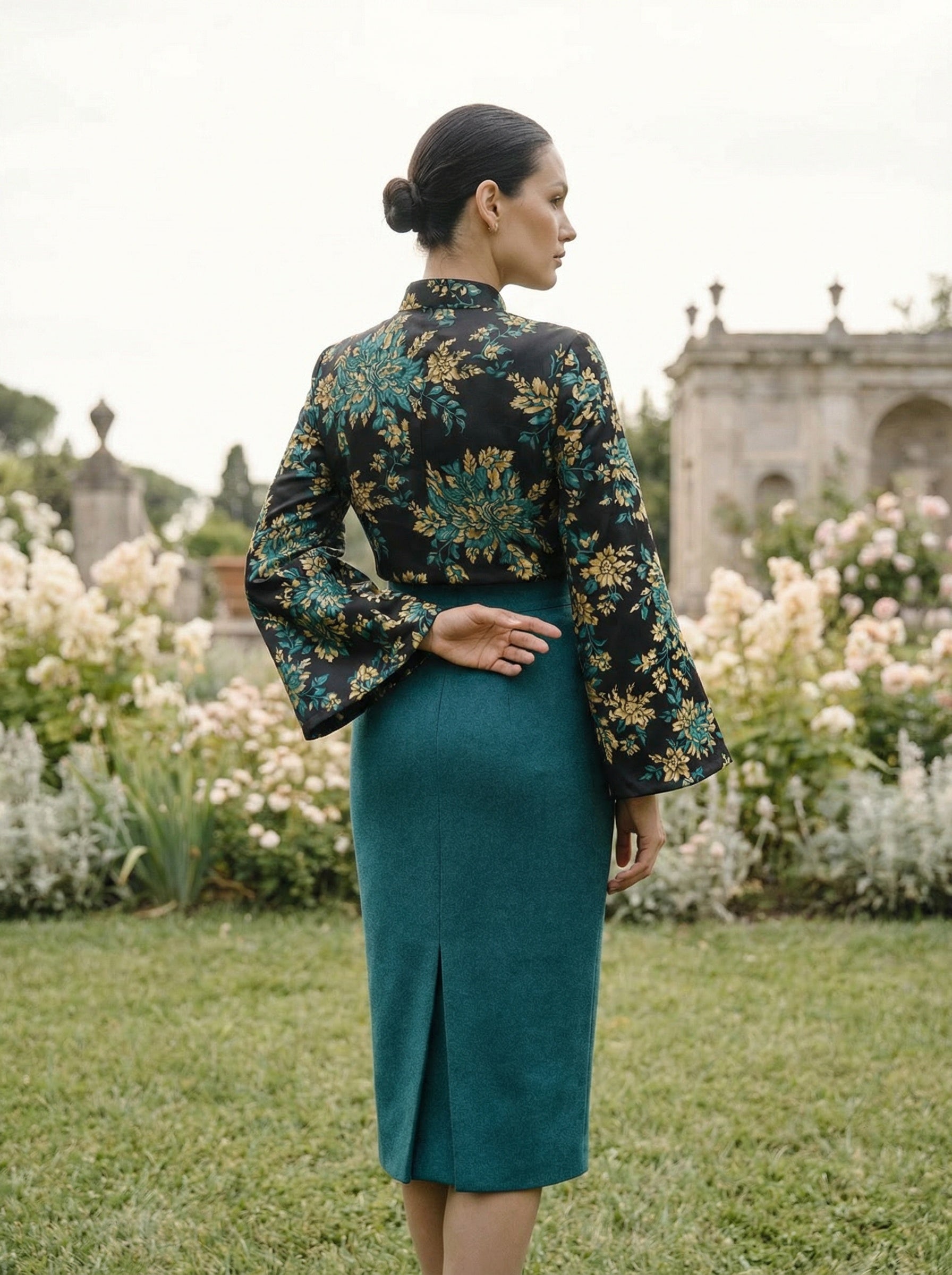 Emerald, Gold & Noir Brocade A-Line Top