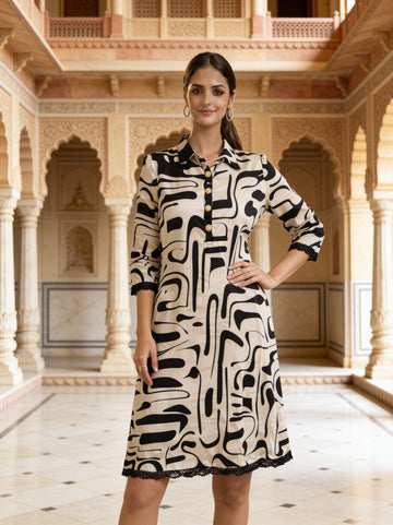 Ivory Noir Heritage Printed Dress
