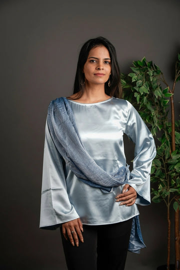 The Draped Ruffle Top Silver Grey