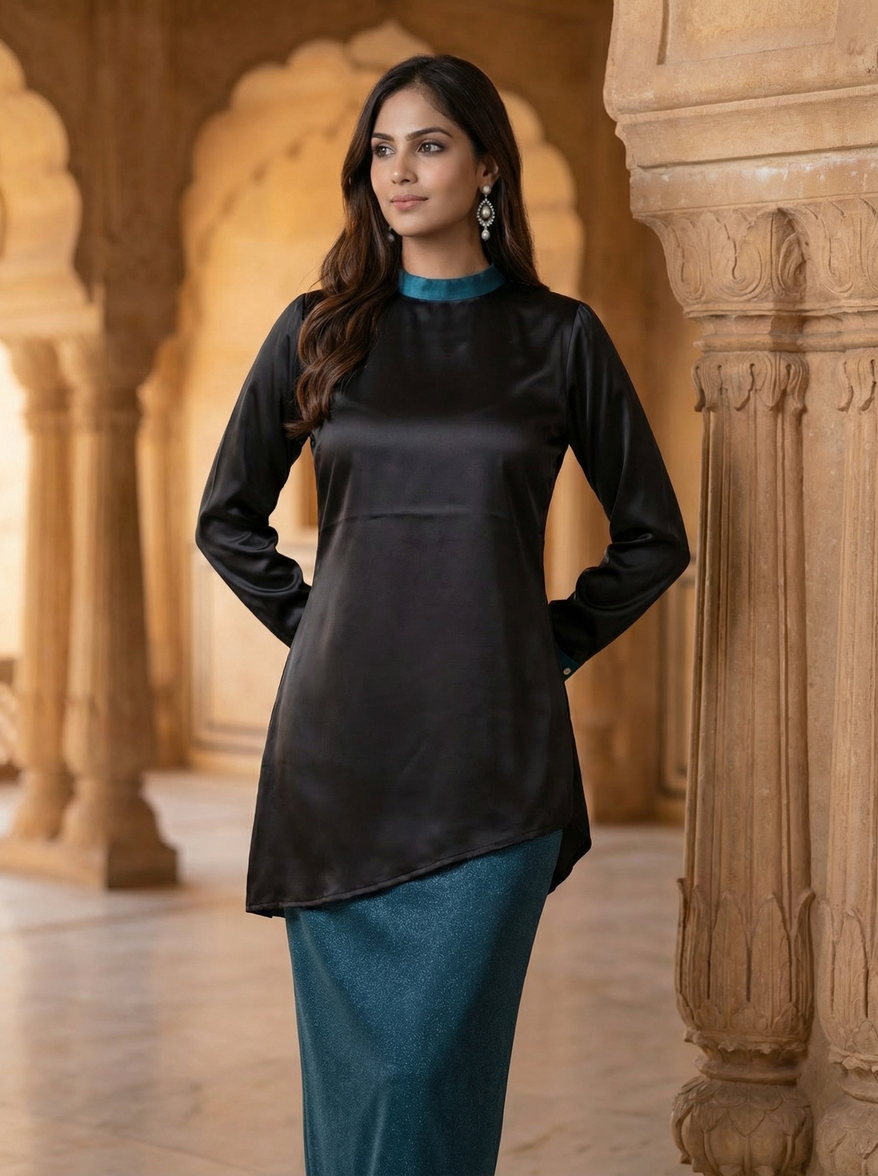 Noir Teal Asymmetric Top