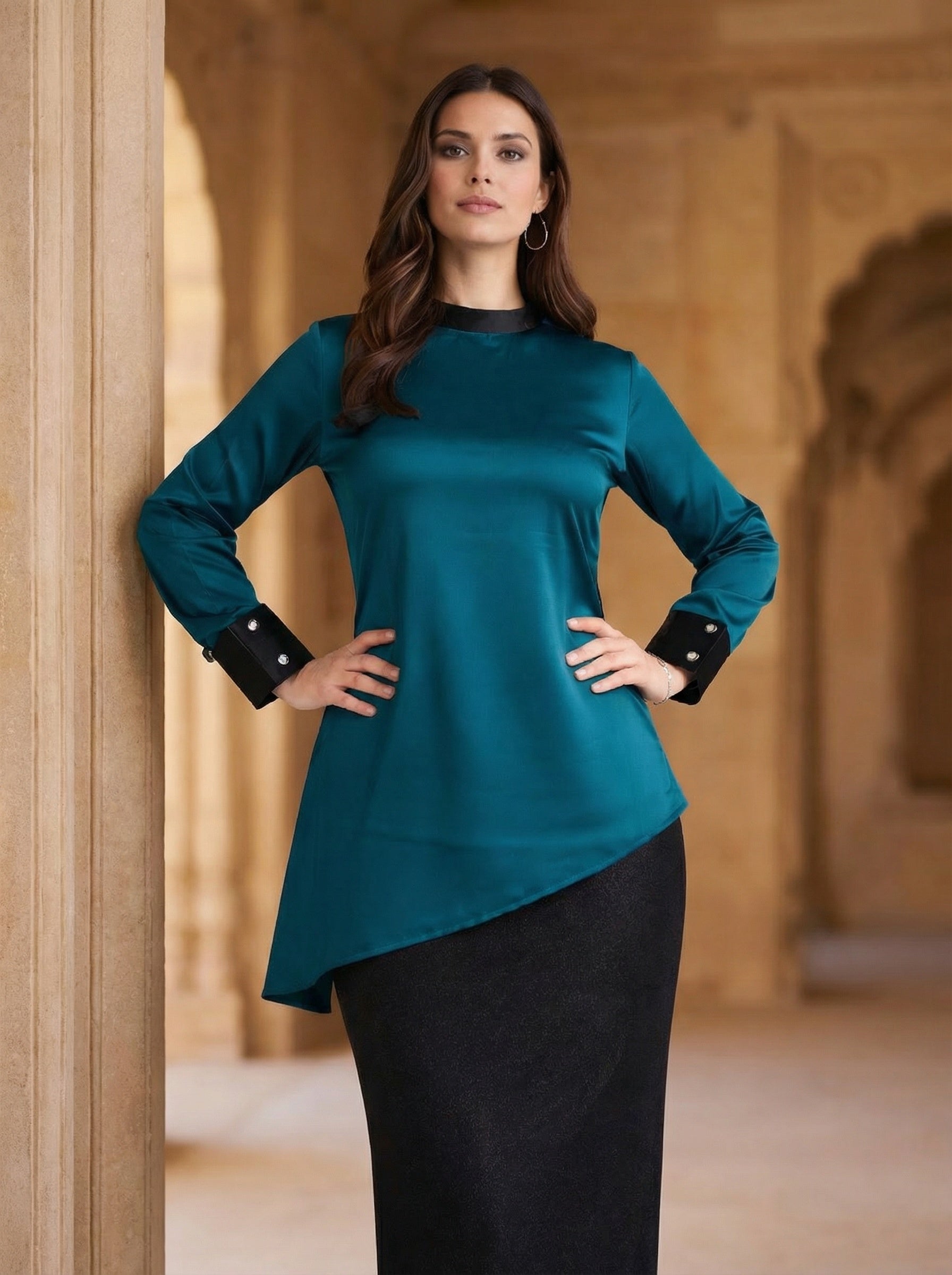 Teal Noir Asymmetric Top