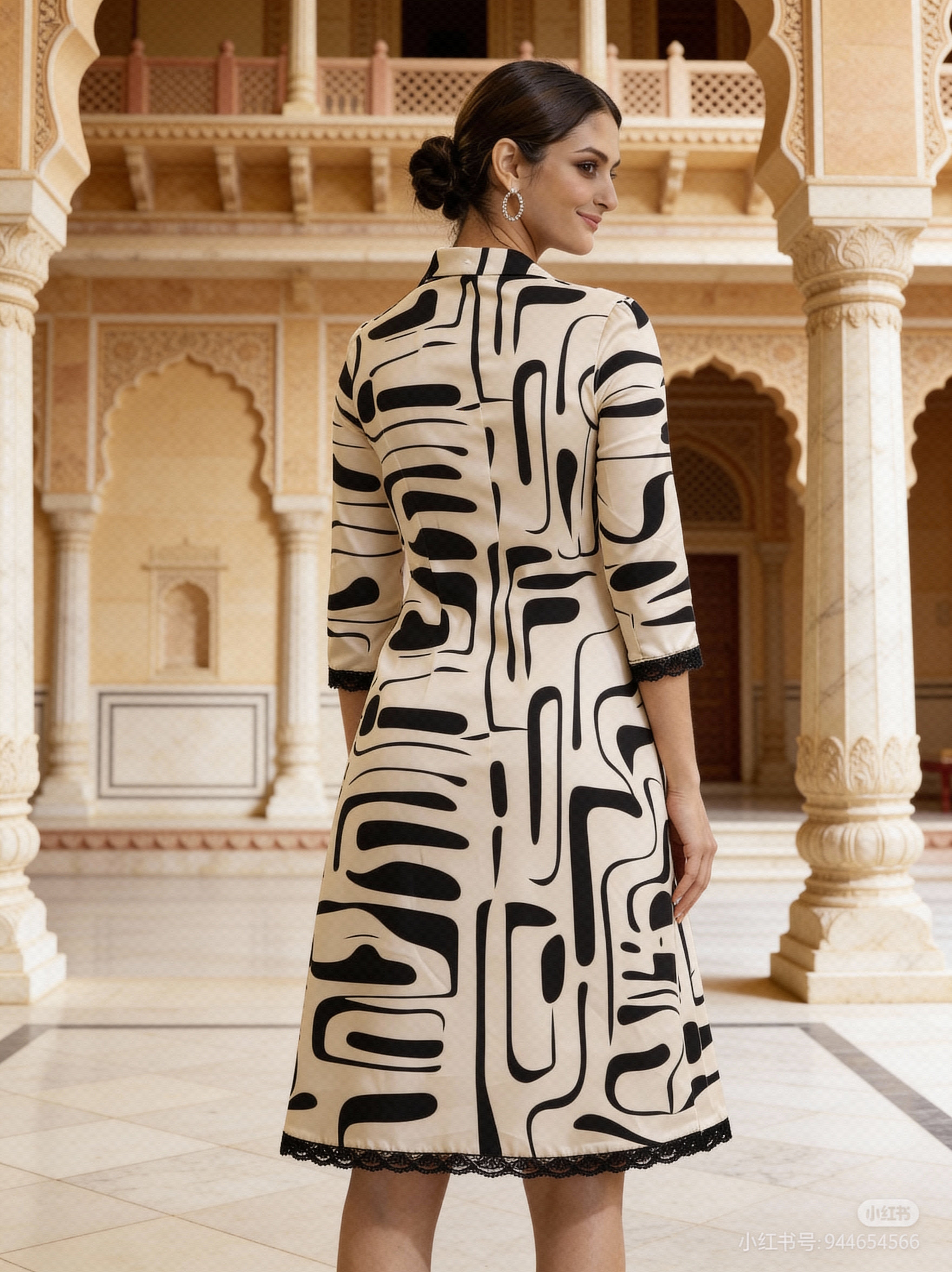 Ivory Noir Heritage Printed Dress
