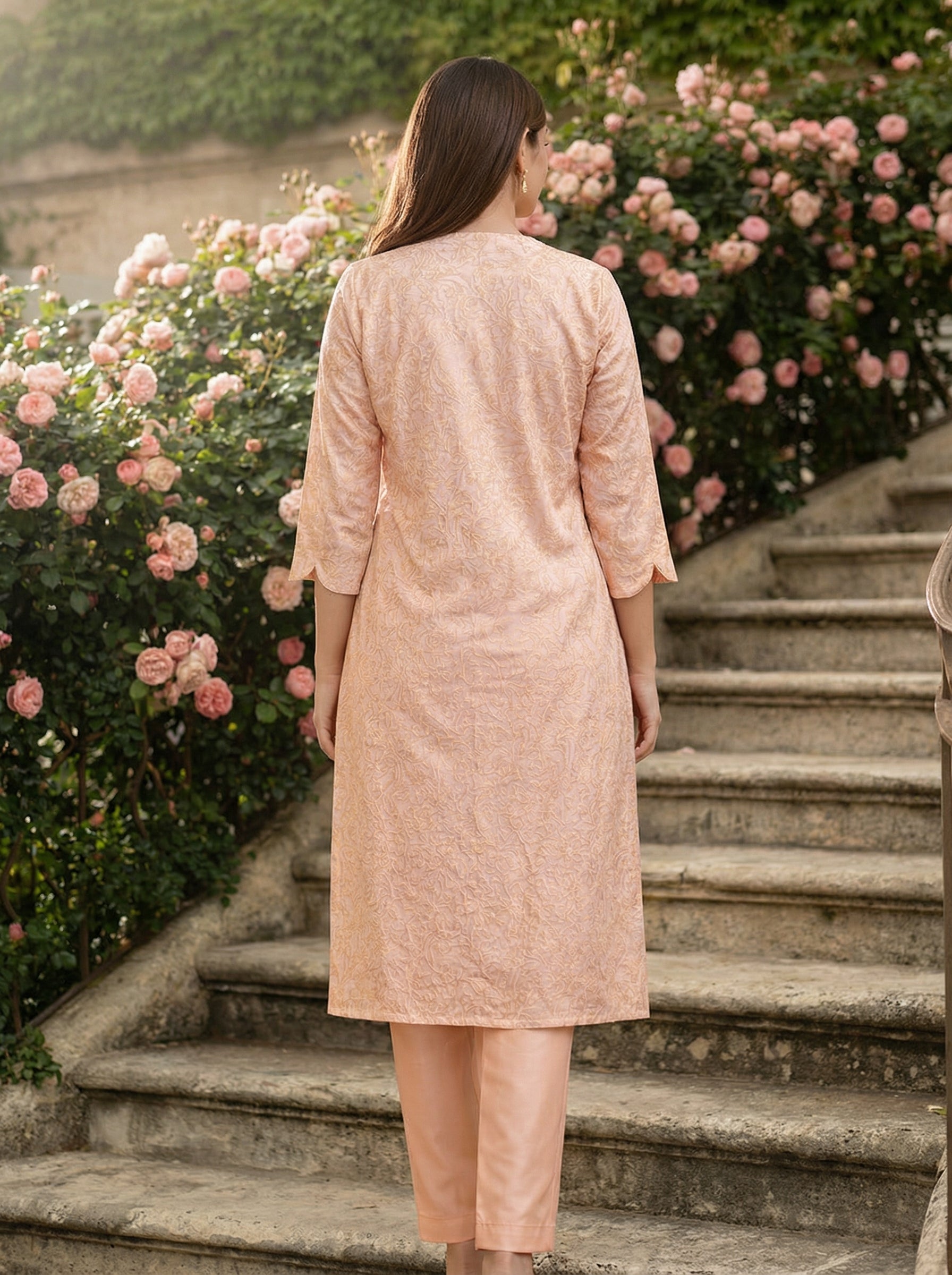 Peach & Gold Brocade Achkan