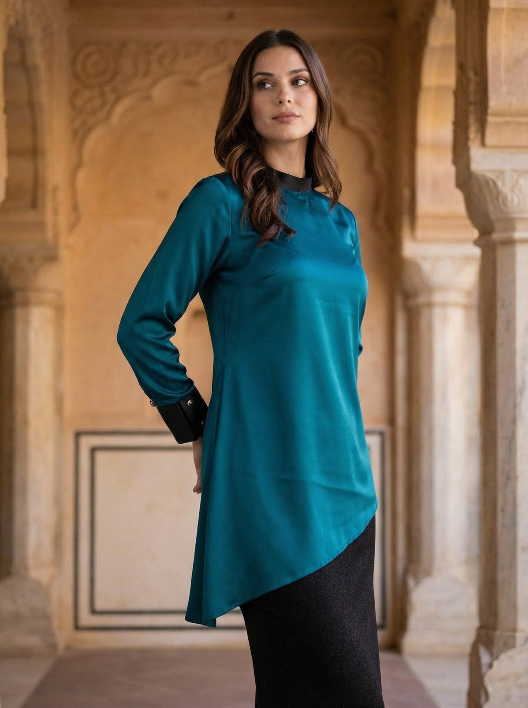 Teal Noir Asymmetric Top