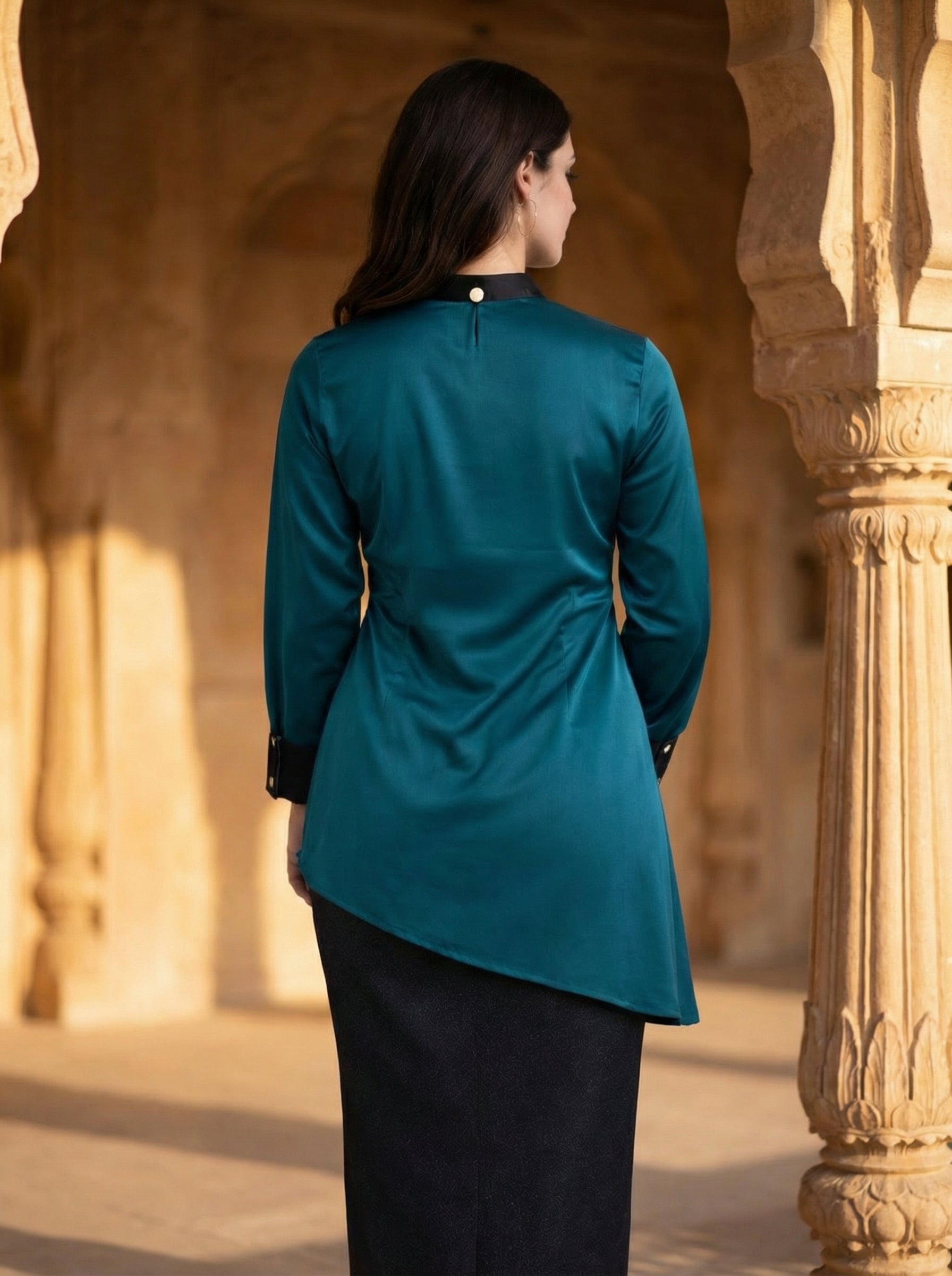 Teal Noir Asymmetric Top