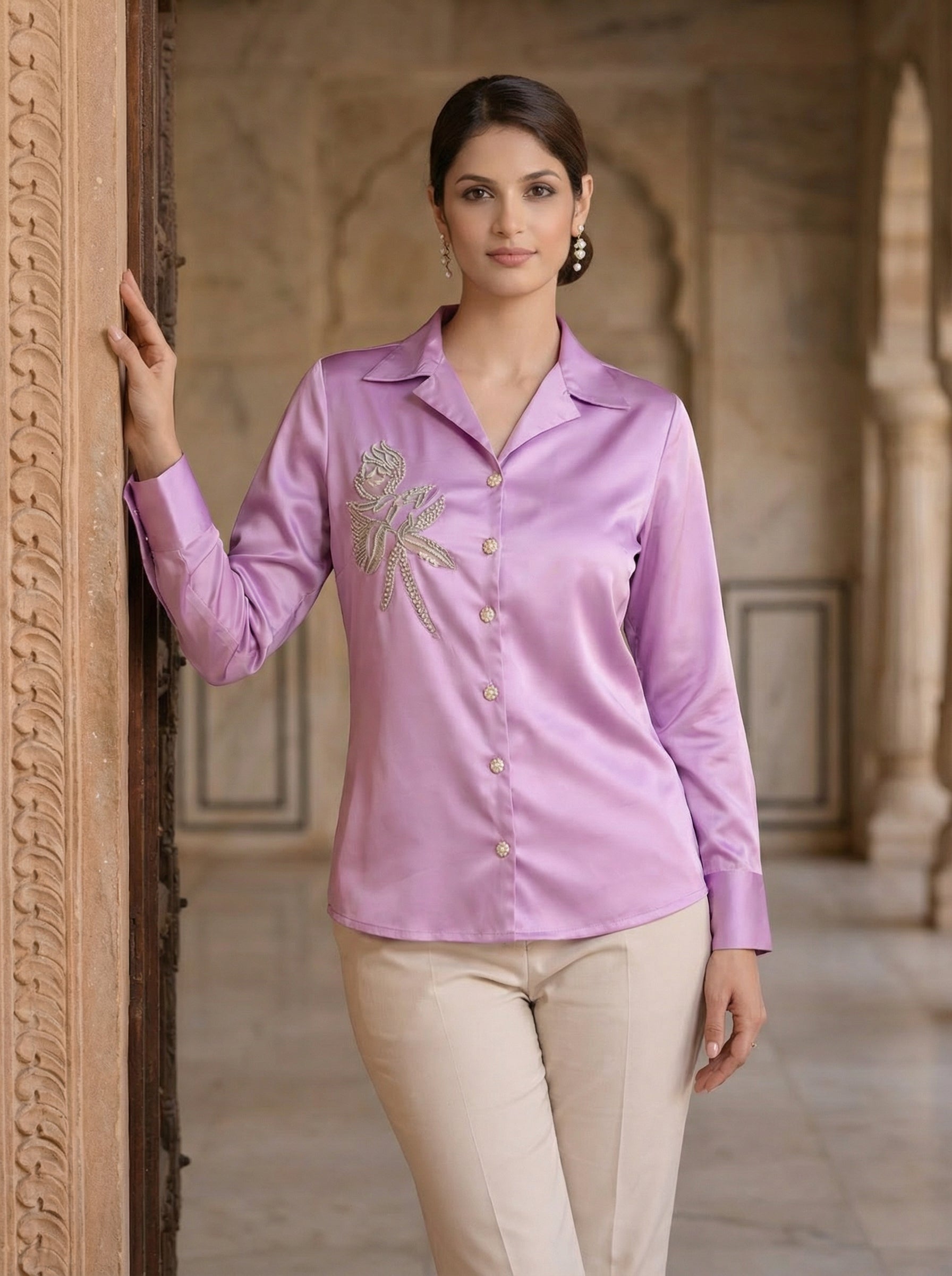 Lavender Bloom Satin Shirt