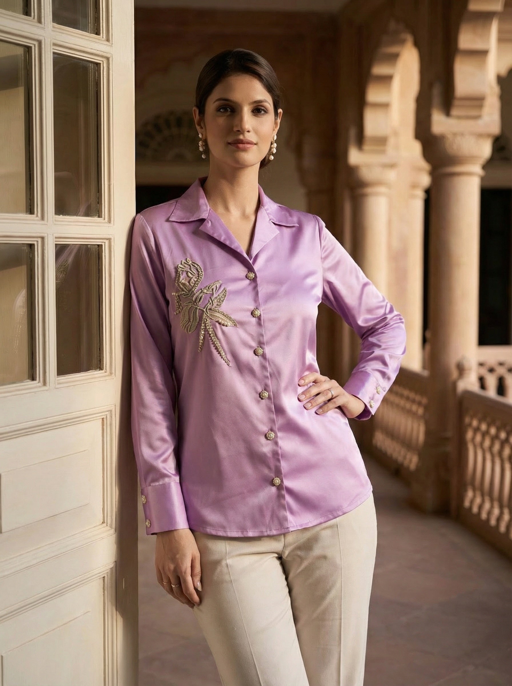 Lavender Bloom Satin Shirt