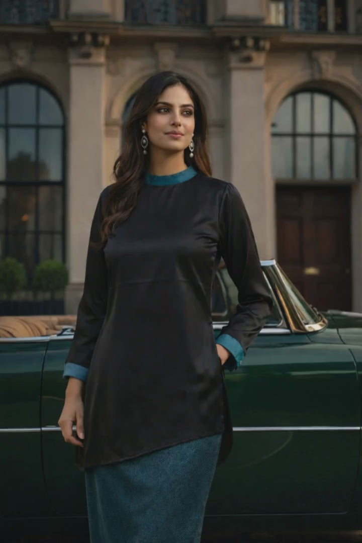 Teal Noir Asymmetric Top