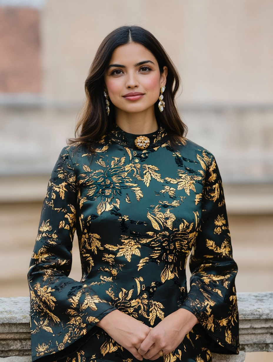 Noir & Gold Brocade A-Line Top