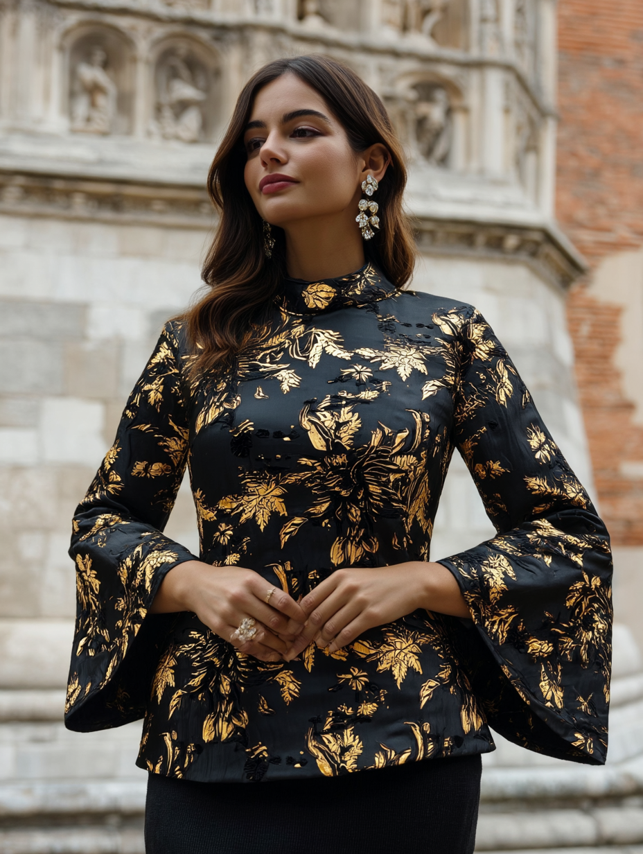 Noir & Gold Brocade A-Line Top